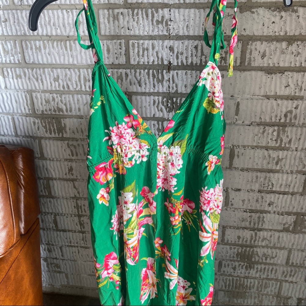Express Green Floral Maxi Dress with Pink & White Blooms